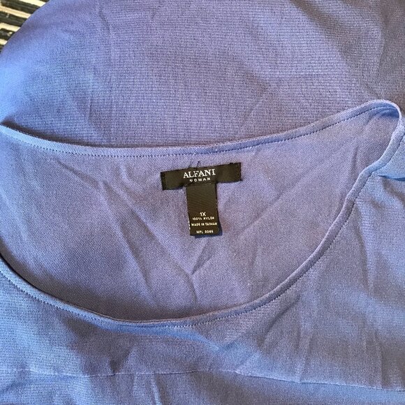 ALFANI WOMAN tiered blouse, sheer sleeves, violet blue, size 1X. - Picture 3 of 3